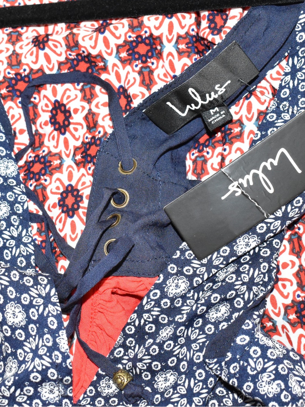 NWT’s Lulu’s Bohemian La Vie en Roses Navy Blue & Red Floral Print Dress size M - Picture 9 of 10